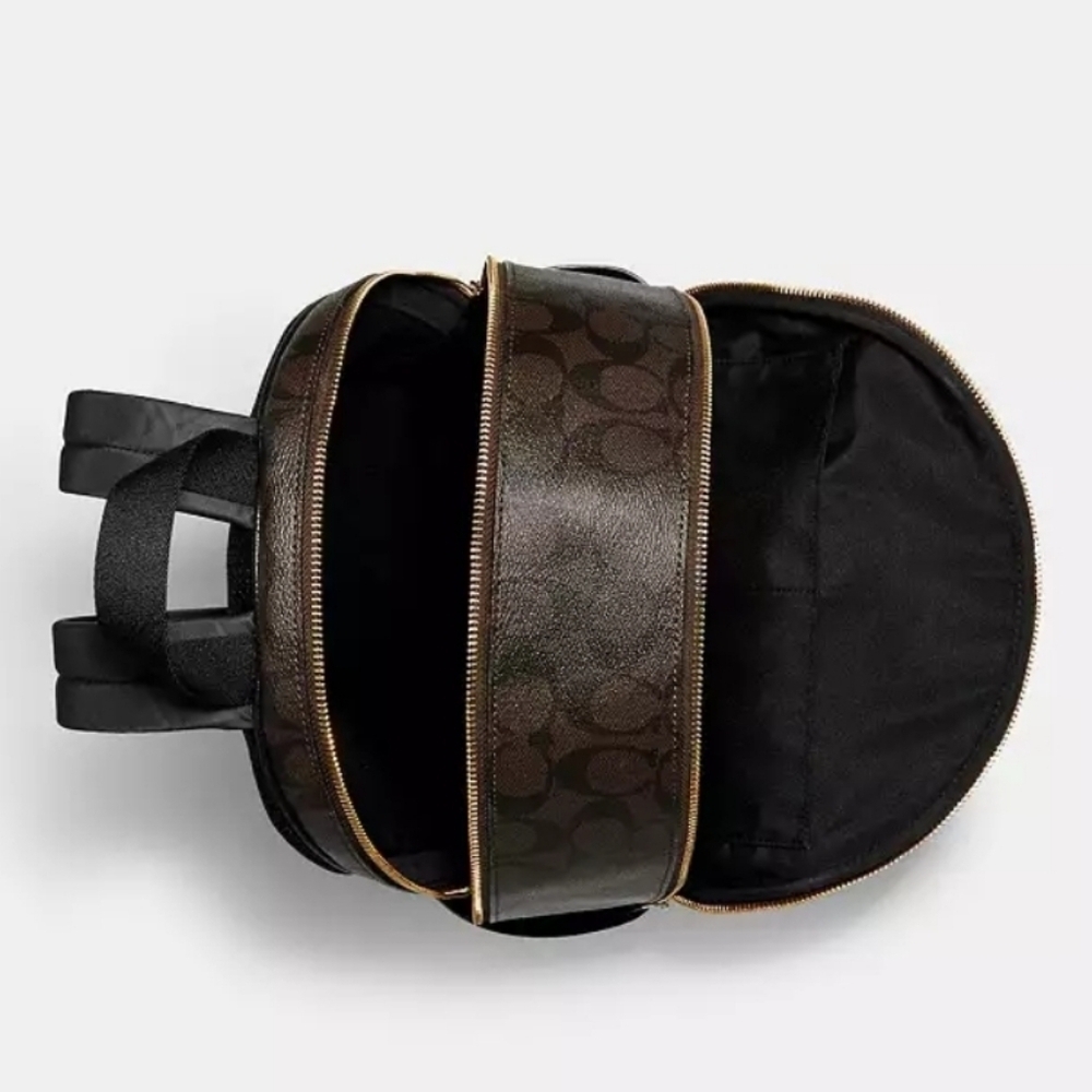 New! Coach Large Court Backpack in Signature Canvas Leather Gold Brown Black - Picture 3 of 16